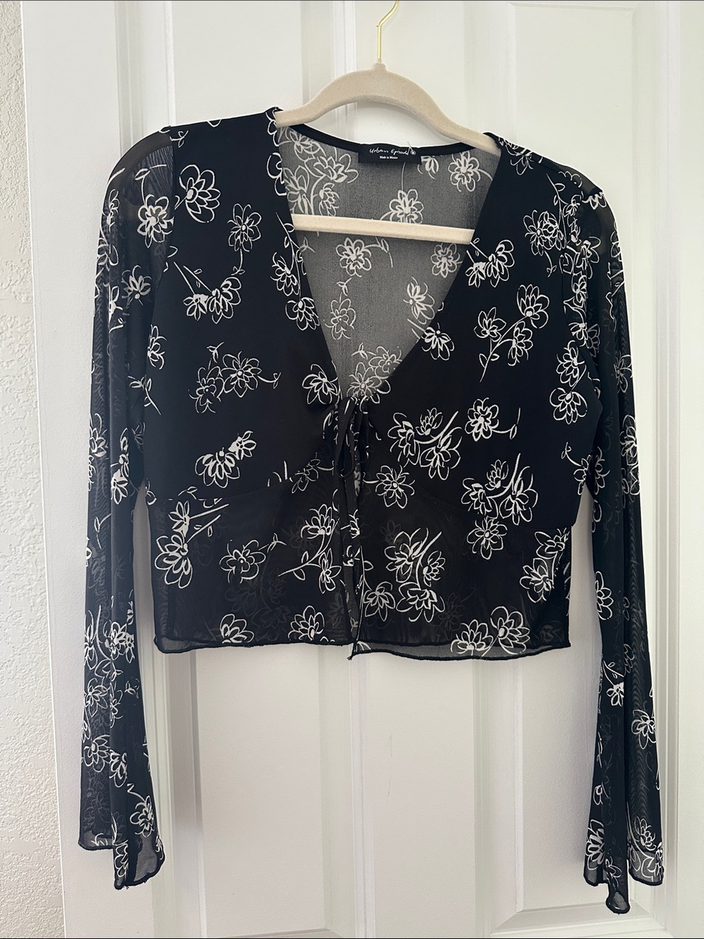 Sheer Floral Tie-Front Top 🖤